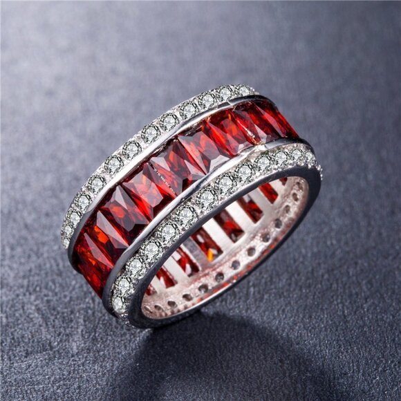 "CZ Anillos Re Rectangle Perfect CutCZ Baguette Crystal Eternity Ring, UNVN12347 - Picture 3 of 4